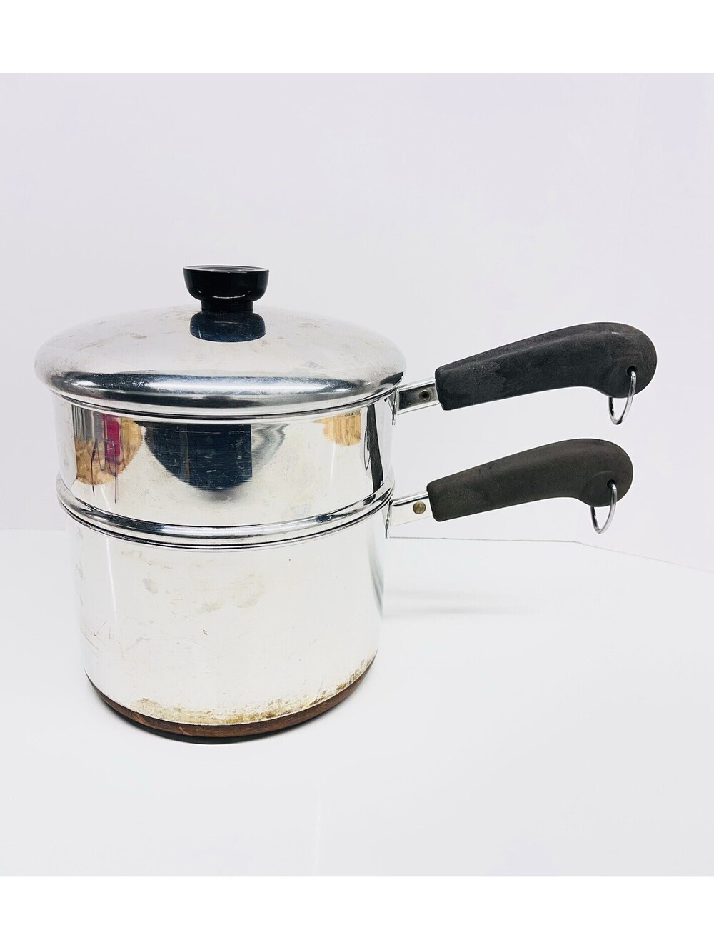 Vtg 1801 Revere Ware Copper Bottom 3 Qt Saucepan & Steamer w/ Lid